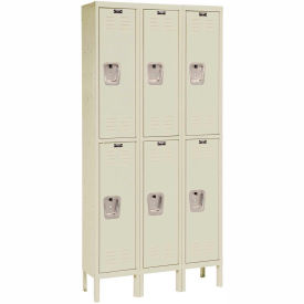 2-Tier 6 Door Premium Locker, 36"W x 15"D x 66"H, Tan, Unassembled