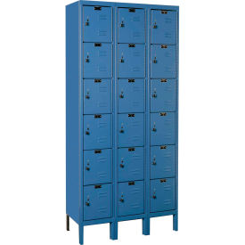 6-Tier 18 Door Premium Locker, 36"W x 15"D x 78"H, Blue, Assembled
