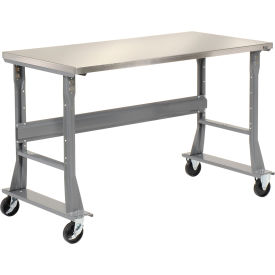 72 x 30 Mobile Fixed Height C-Channel Flared Leg Workbench - Stainless Steel