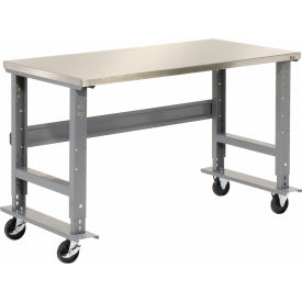 60x30 Mobile Adjustable Height C-Channel Leg Workbench - Stainless Steel