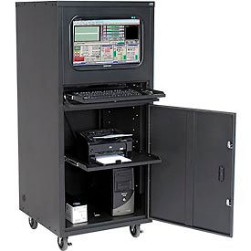 Mobile Heavy-Duty Computer Cabinet, Black, Unassembled