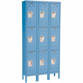 3-Tier 9 Door Premium Locker, 36"W x 12"D x 78"H, Blue, Unassembled