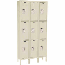 3-Tier 9 Door Premium Locker, 36"W x 15"D x 78", Tan, Unassembled