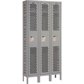 1-Tier 3 Door Heavy Duty Ventilated Locker, 54"W x 18"D x 78"H, Dark Gray, Unassembled
