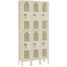 2-Tier 6 Door Heavy Duty Ventilated Locker, 36"W x 18"D x 78"H, Tan, Assembled