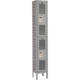 2-Tier 2 Door Heavy Duty Ventilated Locker, 15"W x 18"D x 78"H, Dark Gray, Assembled