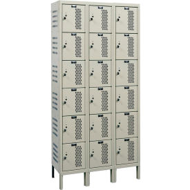 6-Tier 18 Door Heavy Duty Ventilated Locker, 36"W x 12"D x 78"H, Tan, Assembled