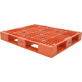 Stackable Open Deck Plastic Pallet, 4-Way Entry, 47-3/8" x 39-1/2", 8000 Lb Stat Cap, Orange