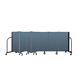 Portable Room Divider 7 Panel, 4'H x 13'1"W, Fabric Color: Blue