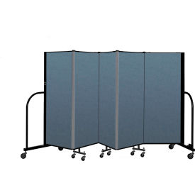 Portable Room Divider 5 Panel, 5'H x 9'5"W, Fabric Color: Blue