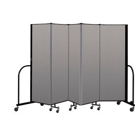 Portable Room Divider 5 Panel, 6'H x 9'5"W, Vinyl Color: Gray