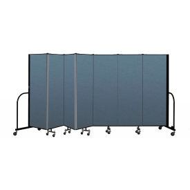 Portable Room Divider 7 Panel, 6'H x 13'1"W, Fabric Color: Blue