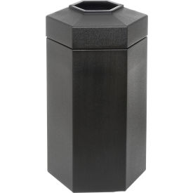 Open Top Hex Waste Container, Black, 50-Gallon