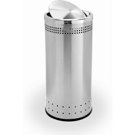 Precision Stainless Steel Round Imprinted Trash Can With Swivel Lid, 15 Gallon