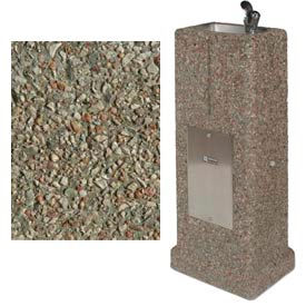 Concrete Upright Outdoor Drinking Fountain, Gray Limestone