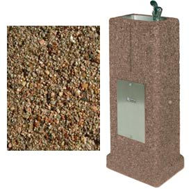 Concrete Upright Outdoor Drinking Fountain, Tan River Rock