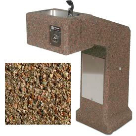 Concrete Outdoor Pedestal Drinking Fountain, ADA Compliant, Tan River Rock