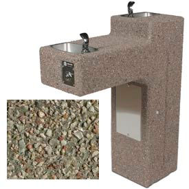 Dual Outdoor Pedestal Drinking Fountain, ADA Compliant, Gray Limestone