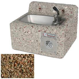 Concrete Outdoor Wall Mount Drinking Fountain, Tan River Rock