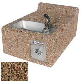 Concrete Outdoor Wall Mount Drinking Fountain, ADA, Tan River Rock