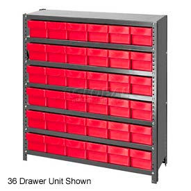 Closed Shelving Euro Drawer Unit - 36x18x39 - 45 Euro Drawers Red