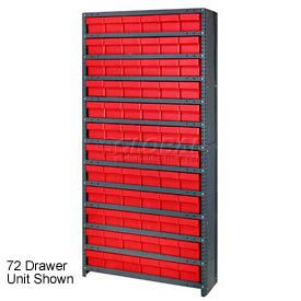Closed Shelving Euro Drawer Unit - 36x12x75 - 48 Euro Drawers Red