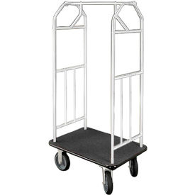 Hotel Cart 35x24 Satin Aluminum with Black Carpet & Rubber Wheels