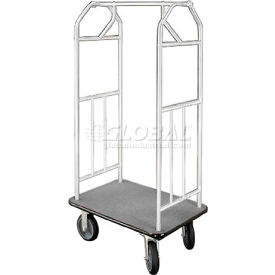 Hotel Cart 35x24 Satin Aluminum with Gray Carpet & Rubber Wheels