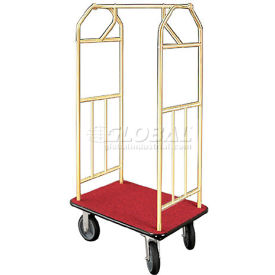 Hotel Cart 35x24 Satin Brass with Burgundy Carpet & Rubber Wheels