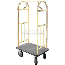 Hotel Cart 35x24 Satin Brass with Gray Carpet & Rubber Wheels