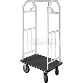 Hotel Cart 41x24 Satin Aluminum with Black Carpet & Rubber Wheels