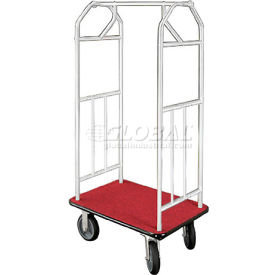 Hotel Cart 41x24 Satin Aluminum, Burgundy Carpet & Rubber Wheels