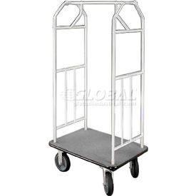 Bellman Hotel Cart 41x24 Satin Aluminum with Gray Carpet & Rubber Wheels