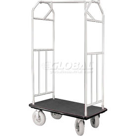 Hotel Cart 41x24 Satin Aluminum with Black Carpet & Pneu. Wheels