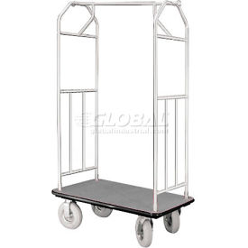 Bellman Hotel Cart 41x24 Satin Aluminum with Gray Carpet & Pneu. Wheels