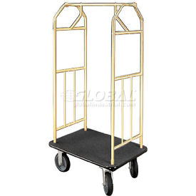 Hotel Cart 41x24 Satin Brass with Black Carpet & Rubber Wheels