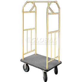 Hotel Cart 41x24 Satin Brass with Gray Carpet & Rubber Wheels