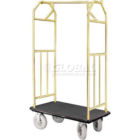 Hotel Cart 41x24 Satin Brass with Black Carpet & Pneu. Wheels