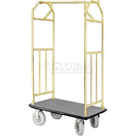 Hotel Cart 41x24 Satin Brass with Gray Carpet & Pneu. Wheels