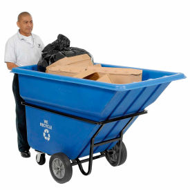 Heavy Duty Plastic Recycling Tilt Truck, 1 Cu. Yd. Cap, 1250 Lbs. Cap, Blue