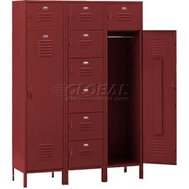 8 Person Locker, 54"W x 18"D x 78"H, Burgundy, Unassembled