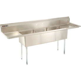 Three Bowl Stainless Steel Sink 18 x 18, Right/Left Side Drainboard