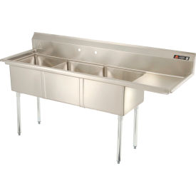 Three Bowl Stainless Steel Sink, 18 x 18, Right Side Drainboard