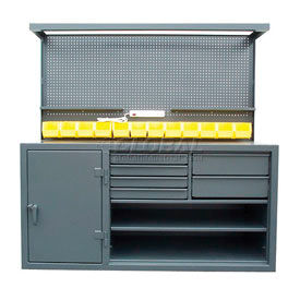 Cabinet Workstation, Pegboard Riser, 72"W x 30"D, Gray