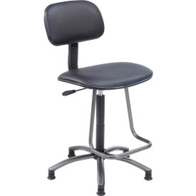 Office Stool with Teardrop Footrest - Vinyl - Black