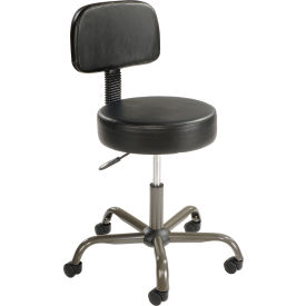 AntiMicrobial Medical Stool with Backrest - Vinyl - Black