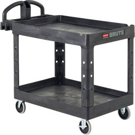 Heavy Duty Ergo Handle Utility Cart, Lipped Shelf, Medium, Black