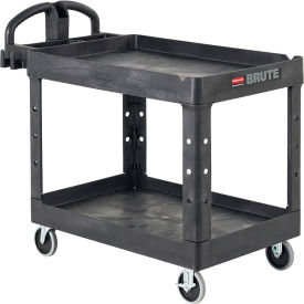 Brute Heavy Duty Ergo Handle Utility Cart, Lipped Shelf, Black