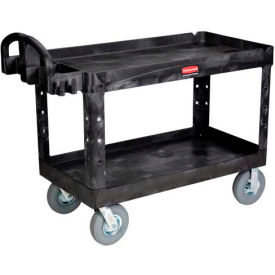 Plastic Utility Cart w/2 Shelves, 750 lb Capacity, 54"L x 25"W x 36"H, Black