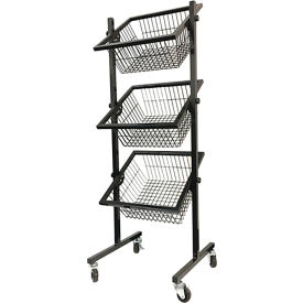 Wire Mobile Impulse Display Stand, Square Baskets, 3-Tier, Black